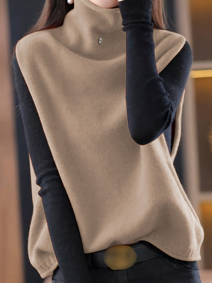 Kessoro women's refined high-neck sleeveless knit vest in elegant neutral colourways