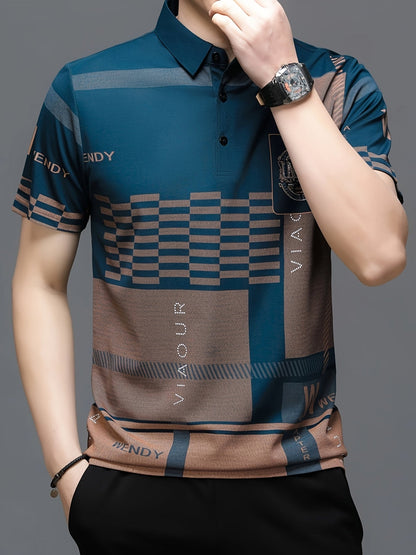 Men's colorblock short-sleeve polo shirt in black, navy blue and white — Kessoro, image 10 of 14