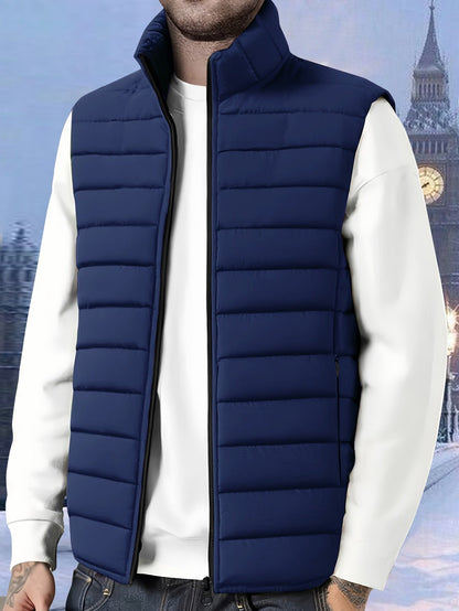 Kessoro Men's Quilted Stand-Collar Puffer Vest in military green and royal blue - men's apparel, view 11 of 19