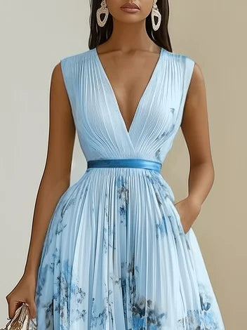 Kessoro women's sleeveless V-neck long wrap dress in pastel and jewel colourways