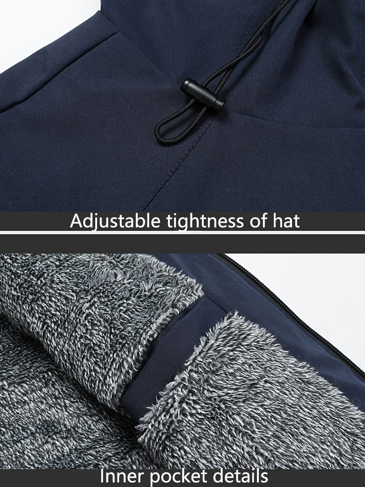 Kessoro men's fleece-lined full-zip hooded jacket in black and navy