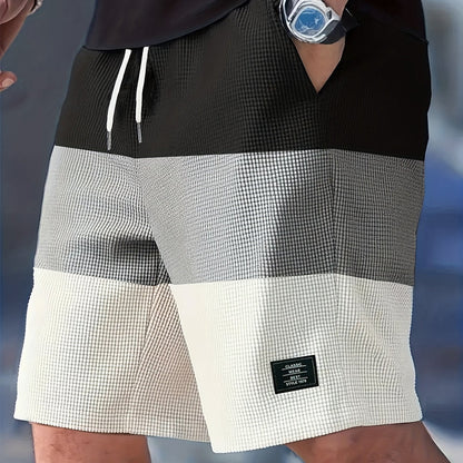 Kessoro men's color block drawstring casual shorts in black, khaki, white, pink and navy