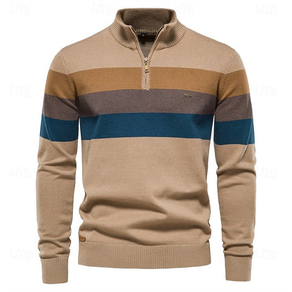 Kessoro quarter-zip ribbed knit sweater for men in Khaki, view 8