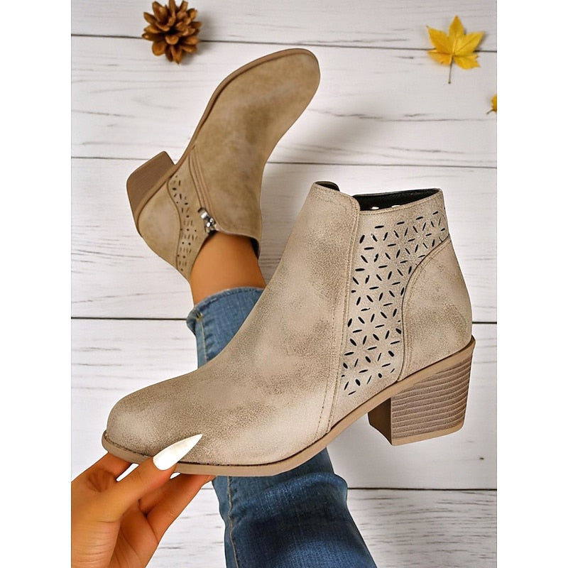 Kessoro women's cutout side-zip low block heel ankle boots in brown, khaki, black and blue - view 8
