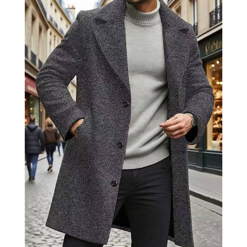 Kessoro men's classic long tailored overcoat in dark grey, black and red