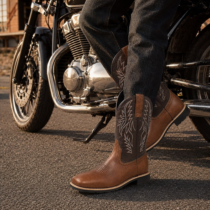 Kessoro men's embroidered western cowboy boots in brown or black, view 7 of 10