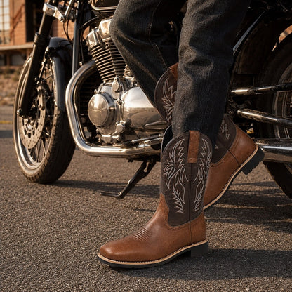 Kessoro men's embroidered western cowboy boots in brown or black, view 7 of 10