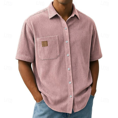 Kessoro men's ribbed textured short-sleeve button-up shirt in blue, khaki, green, black and navy