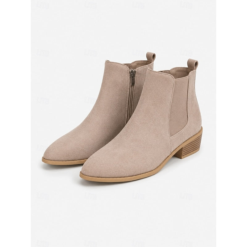 Kessoro women's pointed-toe low block heel ankle boots in khaki, gray, black, dark brown and beige - view 2