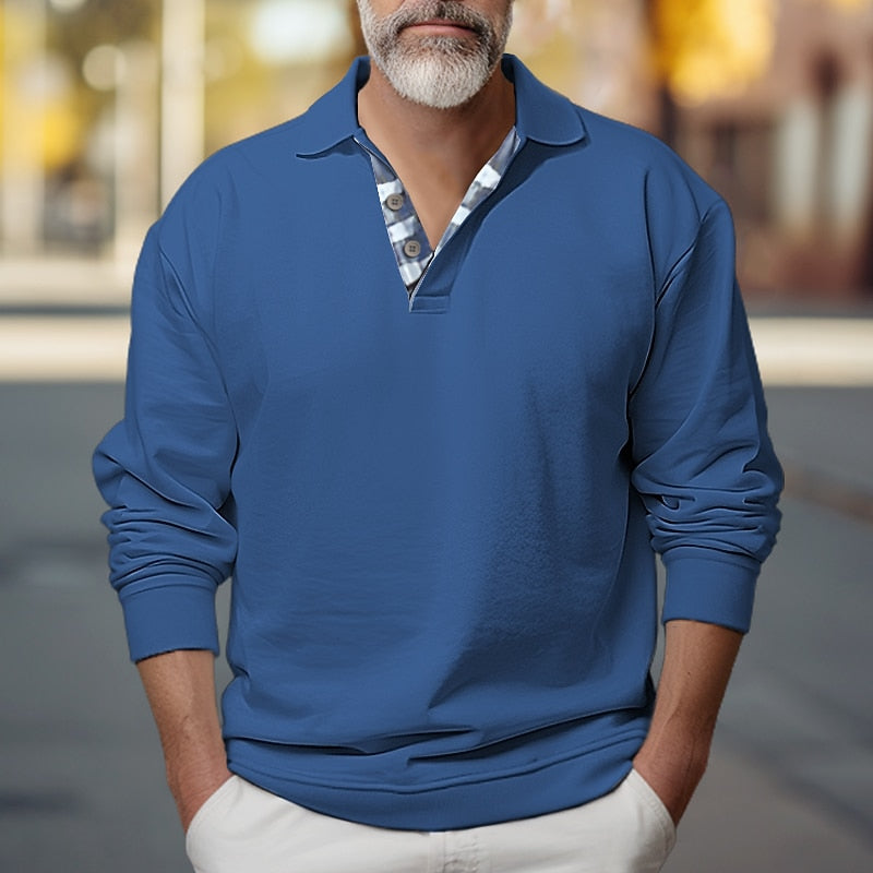 Kessoro men's polo-collar button sweatshirt in blue, white, black, khaki and grey
