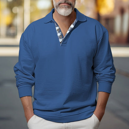Kessoro men's polo-collar button sweatshirt in blue, white, black, khaki and grey