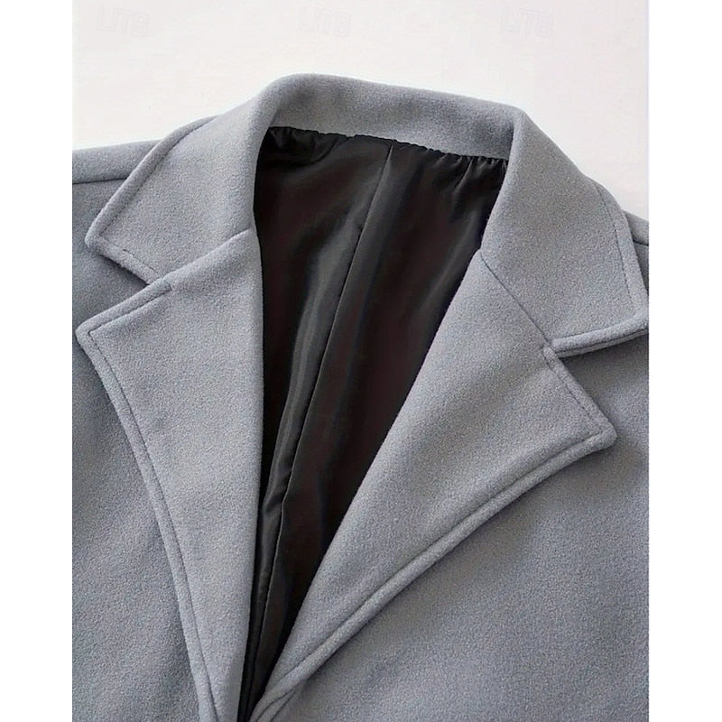 Kessoro men's classic long tailored overcoat in dark grey, black and red