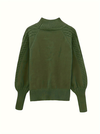 Kessoro women's cable-knit half-high collar sweater in black, red, grey, khaki and green – view 6