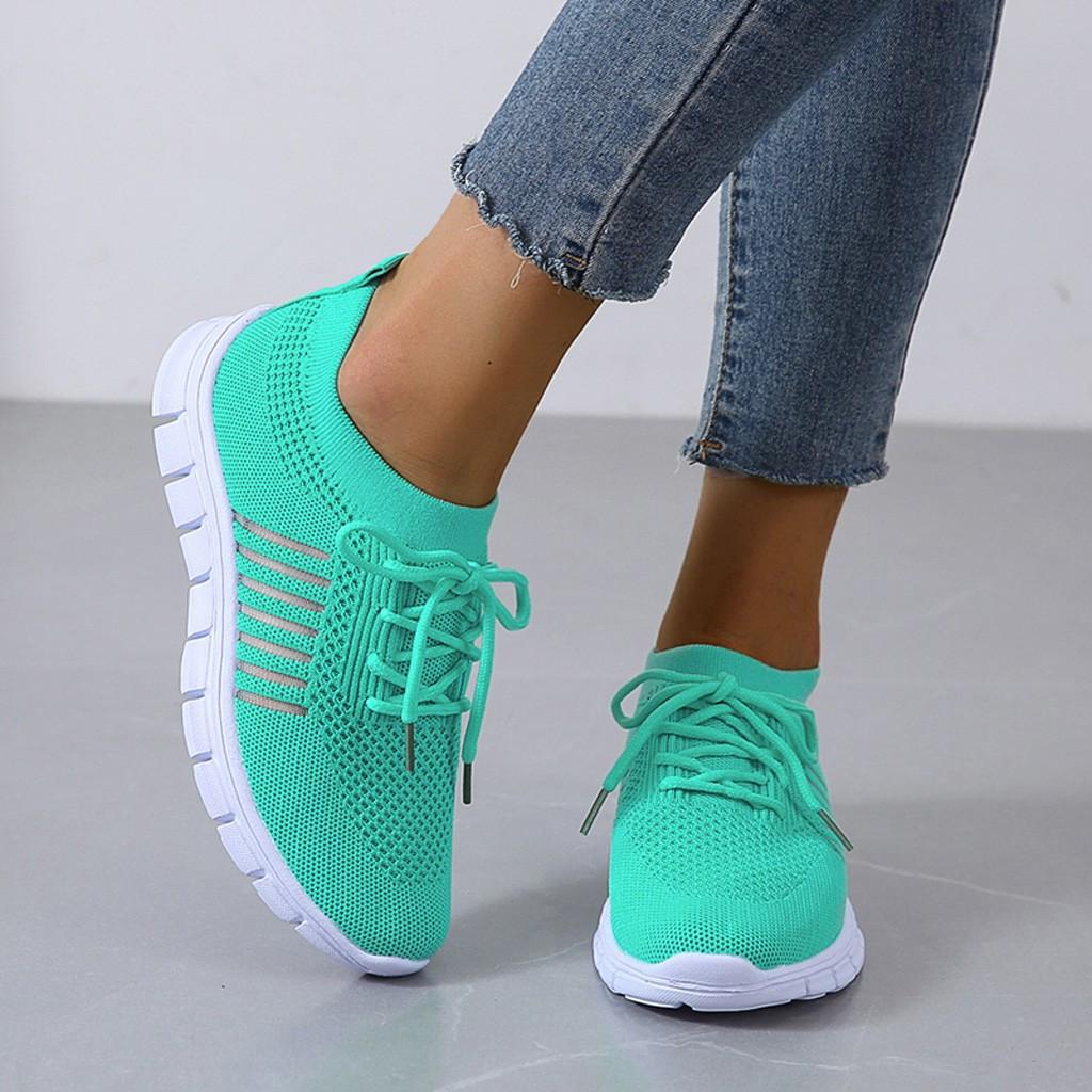 Kessoro Women's Lightweight Cushioned Everyday Sneakers in turquoise, pink, red and other colourways — worn with a full outfit