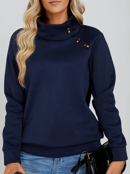 Kessoro women's navy stand collar button-accent sweatshirt - view 3 of 4