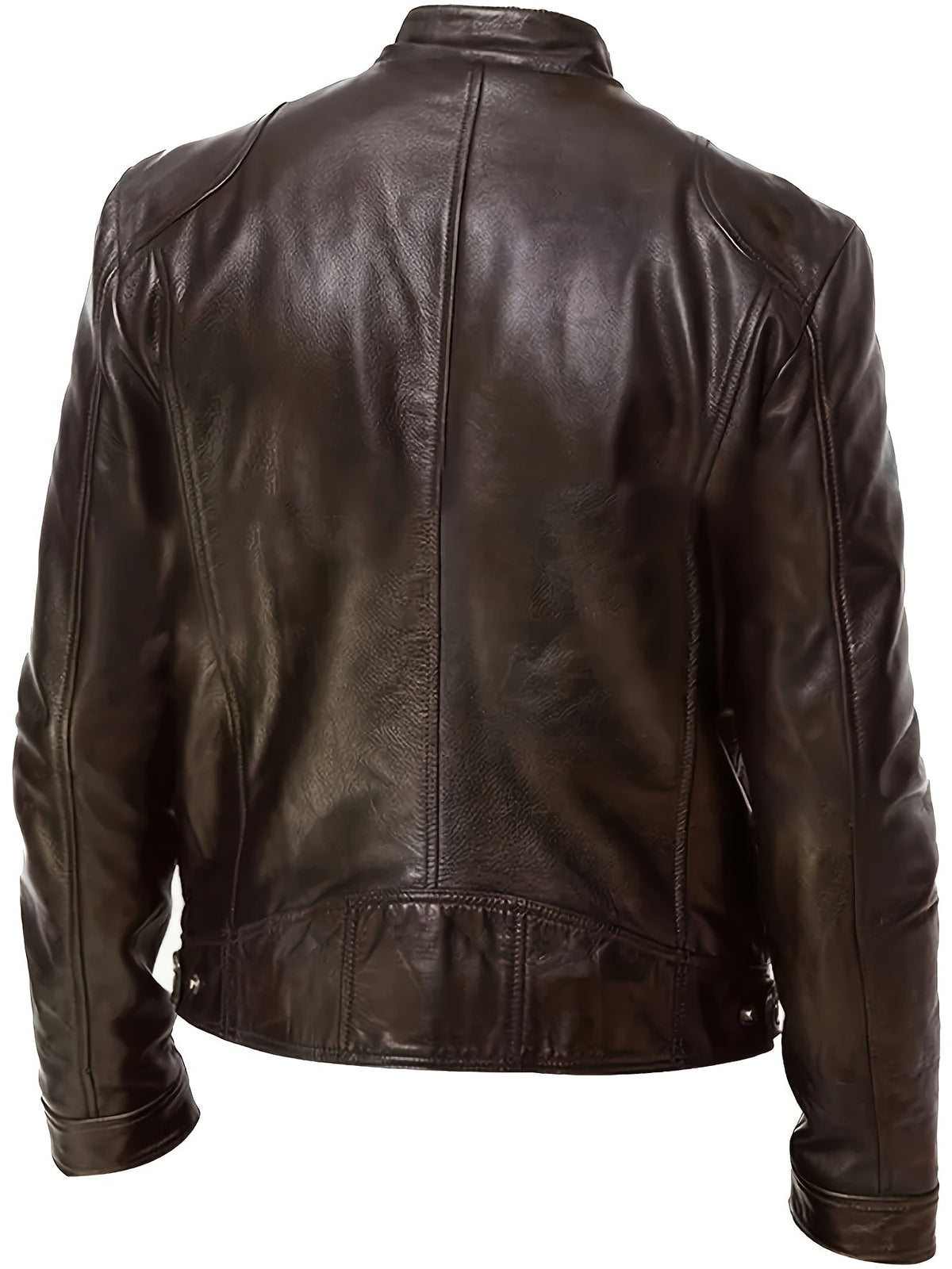 Kessoro men's stand-collar zip-front moto jacket in black and coffee brown - product view 9