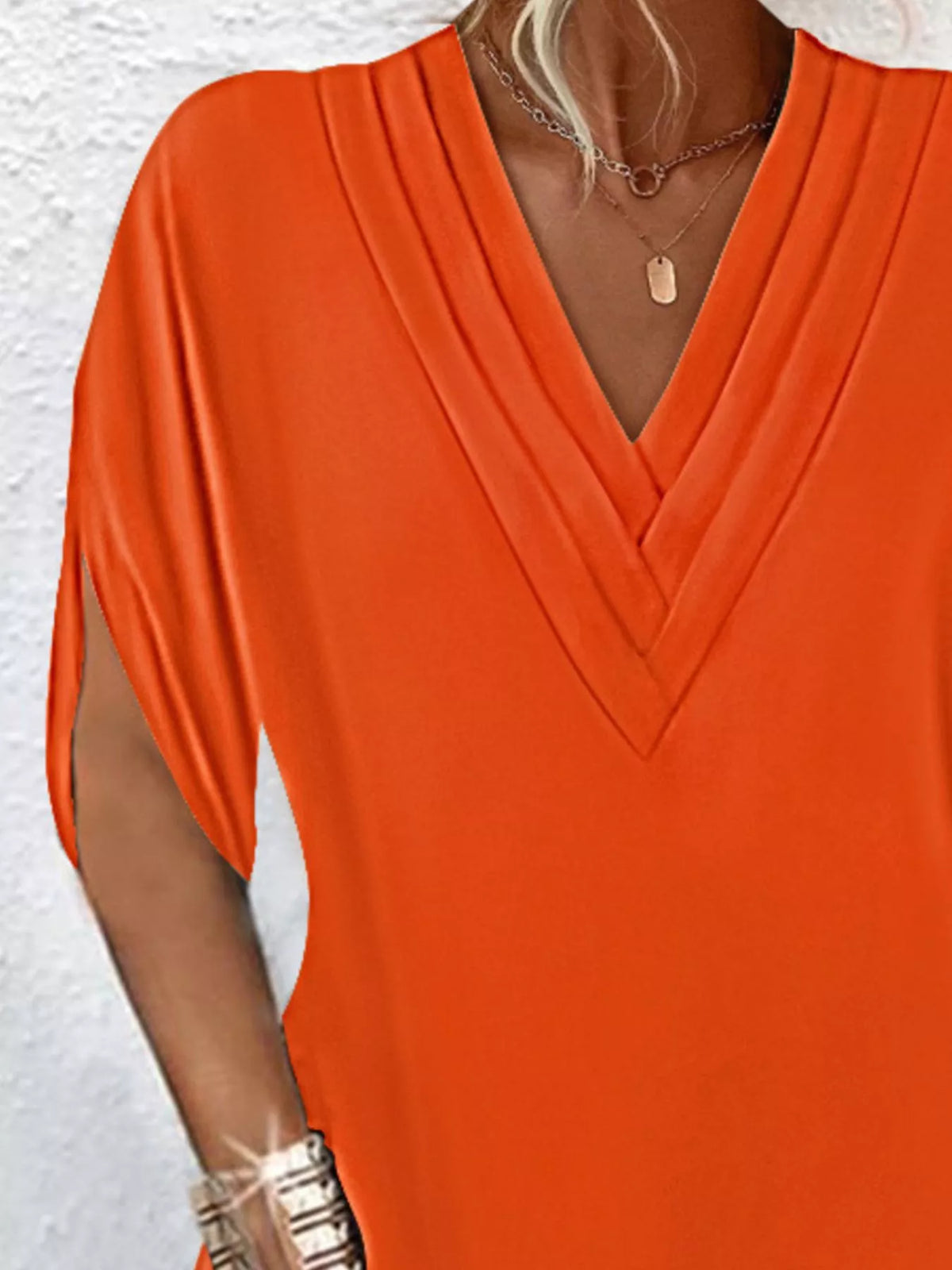 Women's V-neck mini dress with slit sleeves in army green, black, white, orange and pink