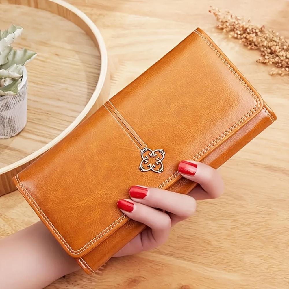 Kessoro women's premium flap long wallet in red, black, brown and blue