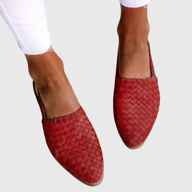Women's woven pointed-toe slip-on flats in light brown, red, white, black, blue and green — Kessoro, image 2 of 8