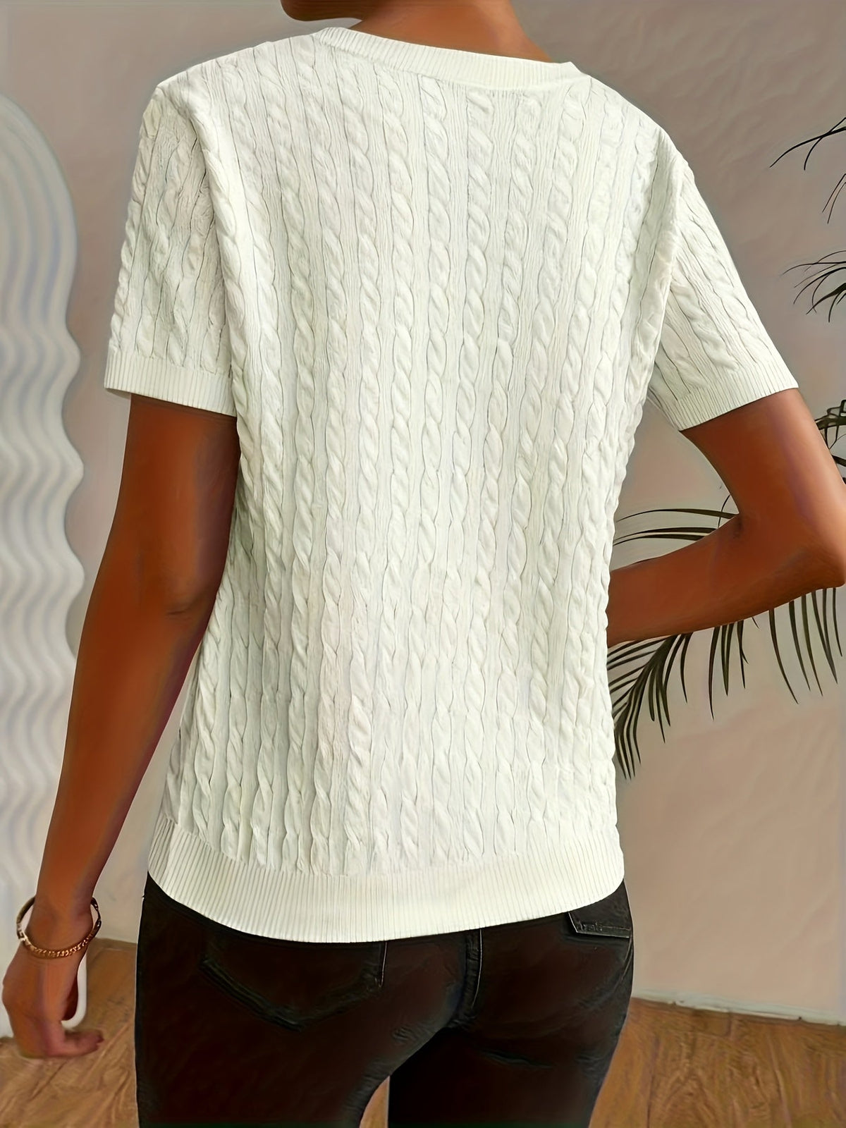 Kessoro women's textured round neck short sleeve top in white, black, navy and scarlet red - view 1 of 9