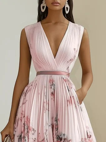 Kessoro women's sleeveless V-neck long wrap dress in pastel and jewel colourways