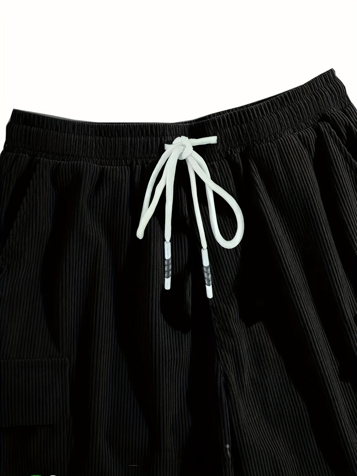 Men's textured drawstring cargo shorts in black, apricot and grey, view 9