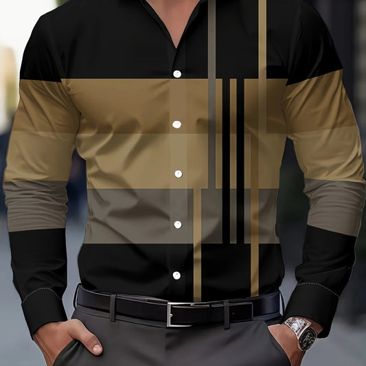 Kessoro men's colour-block long-sleeve shirt in brown, dark grey or black, view 1 of 17