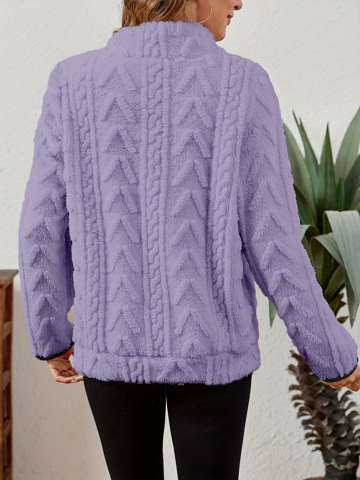 Kessoro women's plush textured half-zip pullover in burgundy, grey, pink, white, khaki, purple and blue - product view 42