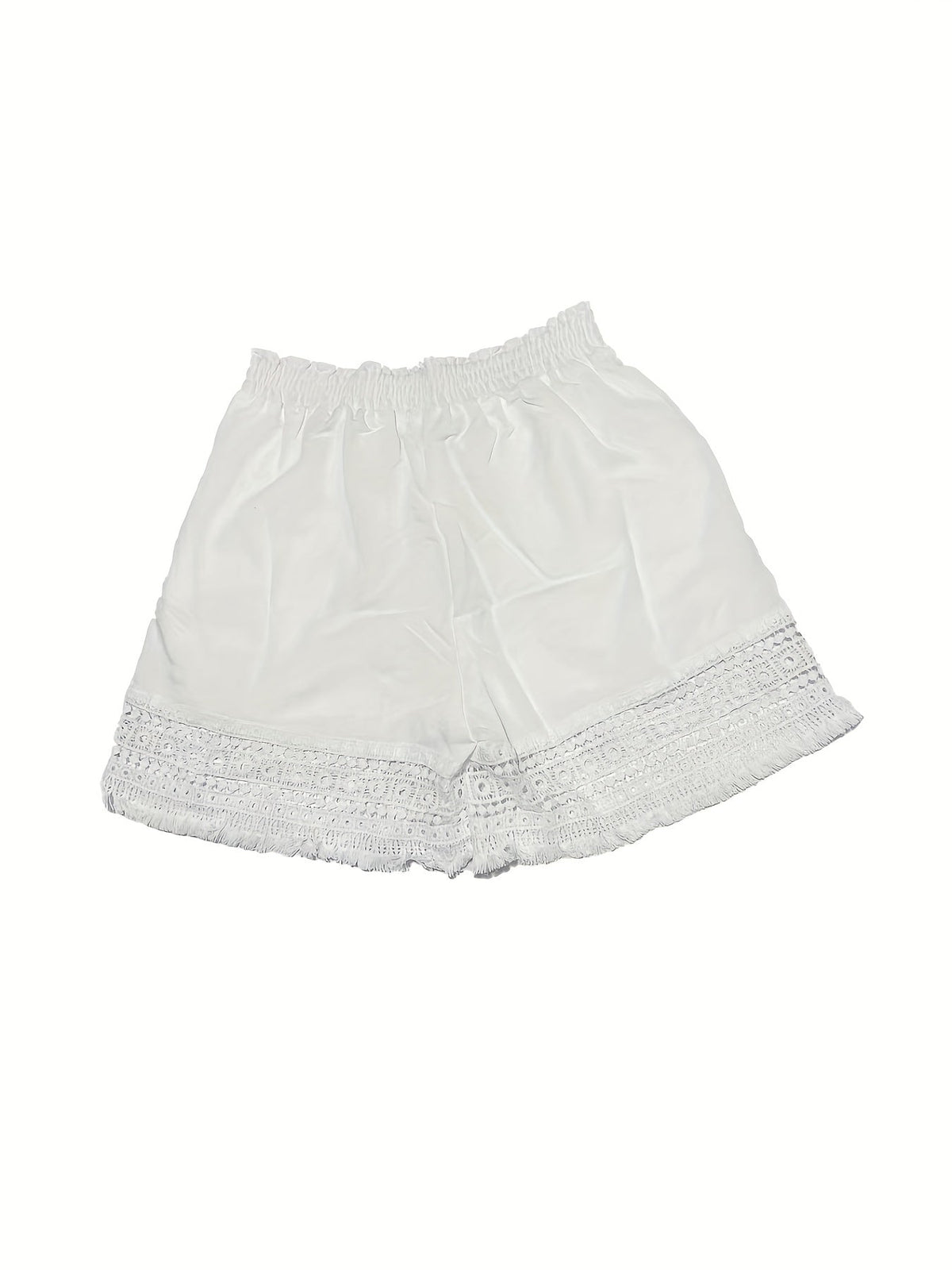 Kessoro women's lace-trim paper bag waist shorts in sky blue, khaki, black and white neutral tones