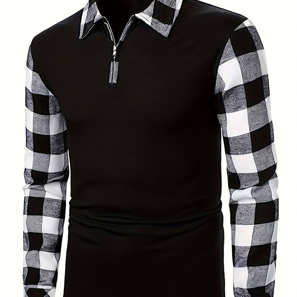 Kessoro men's half-zip contrast check collared shirt in mixed neutral and check colourways