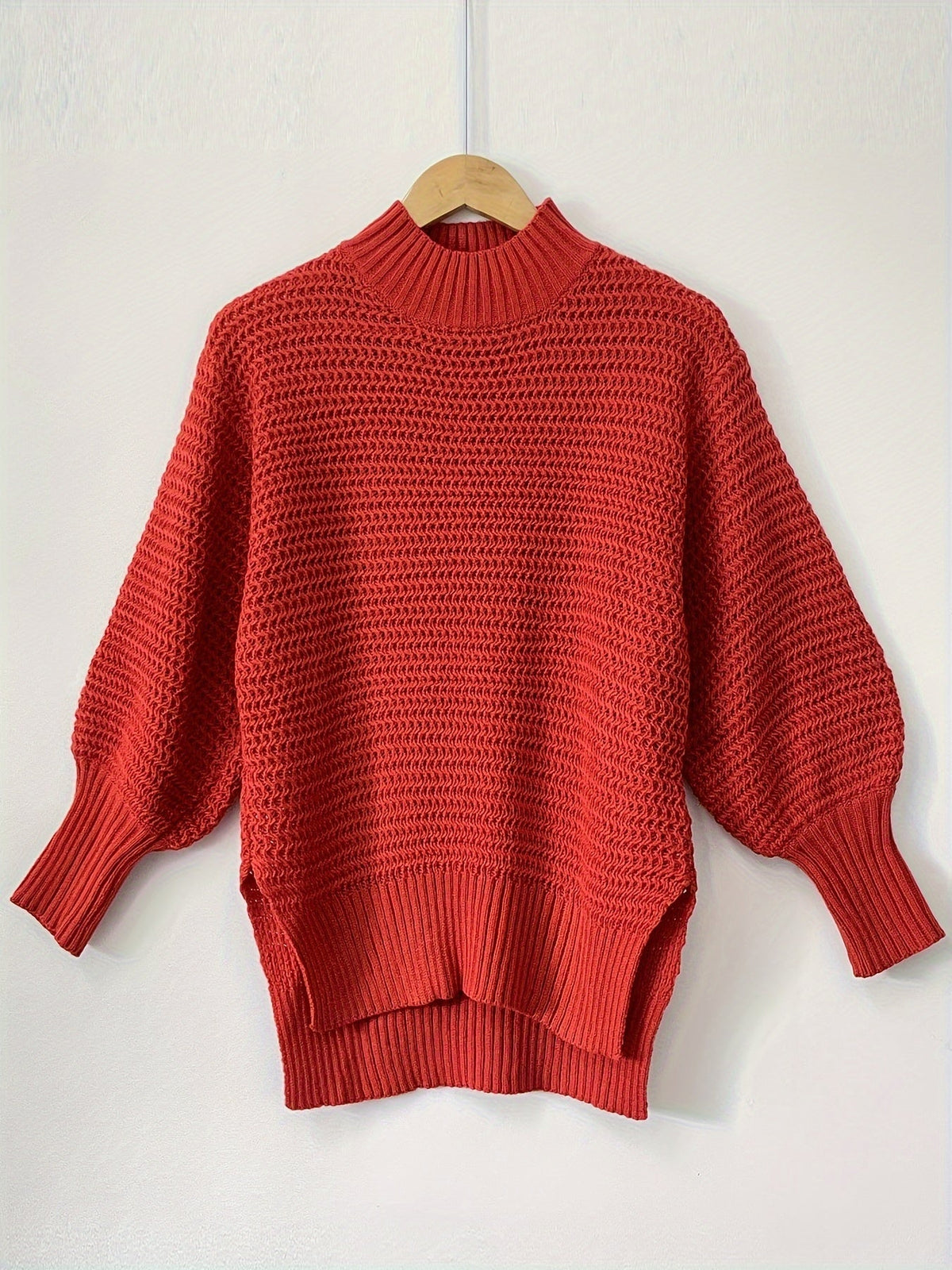 Kessoro women's textured high-low sweater in red, view 3 of 5