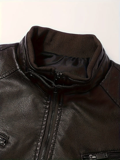 Kessoro men's classic stand-collar moto jacket in coffee brown - product view 5