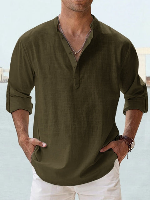 Men's breathable tailored button-up shirt in a neutral and pastel colour range, shown for menswear styling