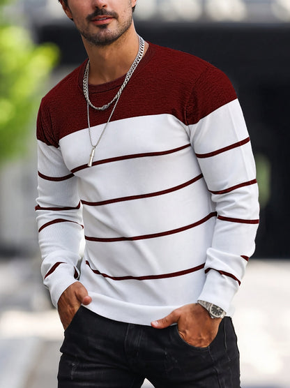 Kessoro Milky striped crew neck knit sweater for men