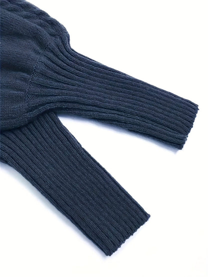 Kessoro women's textured cable-knit half-collar sweater in navy, black, dark grey, khaki and green