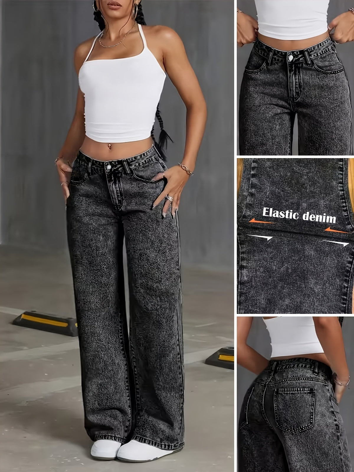 Kessoro women's high-waisted wide-leg jeans in a classic blue denim colourway