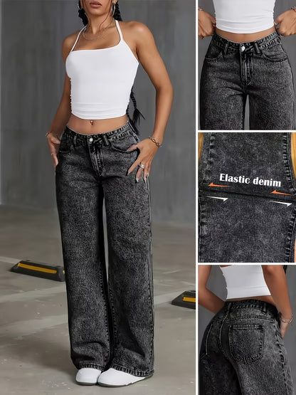 Kessoro women's high-waisted wide-leg jeans in a classic blue denim colourway
