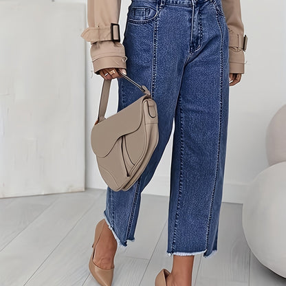 Kessoro women's high-waist cropped straight-leg jeans in royal blue and black - product view 1