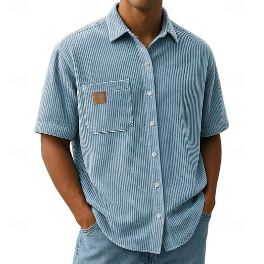 Kessoro men's ribbed textured short-sleeve button-up shirt in blue, khaki, green, black and navy