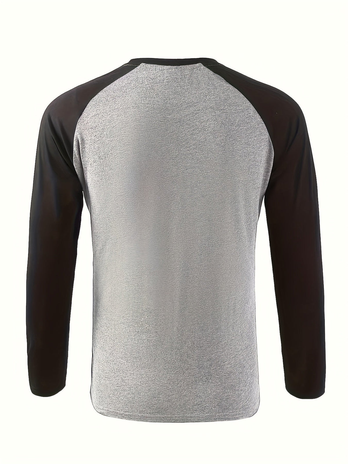 Men's two-tone raglan long-sleeve t-shirt in black, light grey and white, angled view