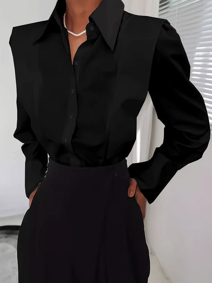 Kessoro women's tailored collared button-up shirt in white, black and bright steel blue - view 7 of 11