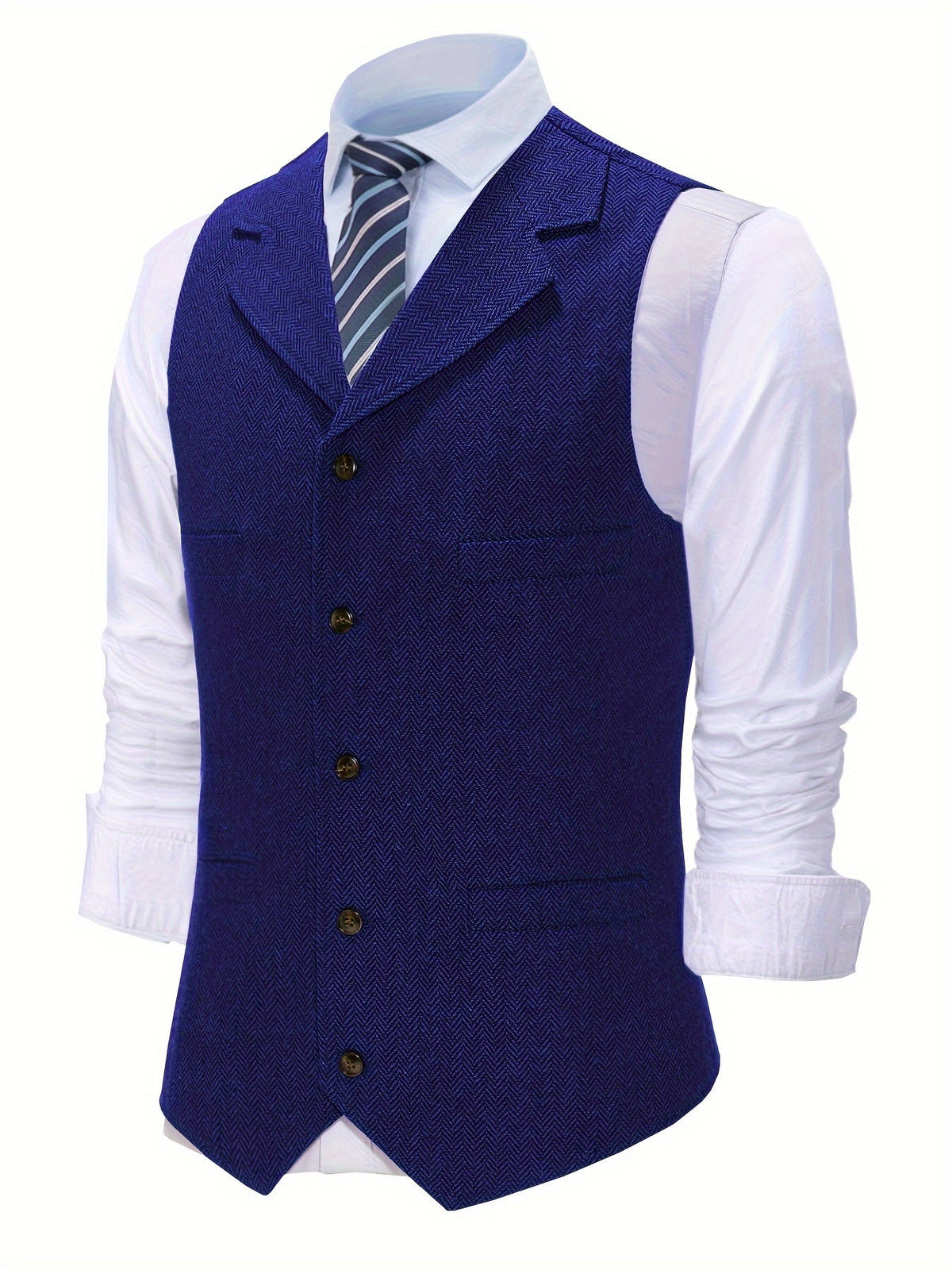 Kessoro Men's Refined Herringbone Tailored Waistcoat in black, coffee brown, royal blue, green and light brown - men's apparel, view 19 of 35