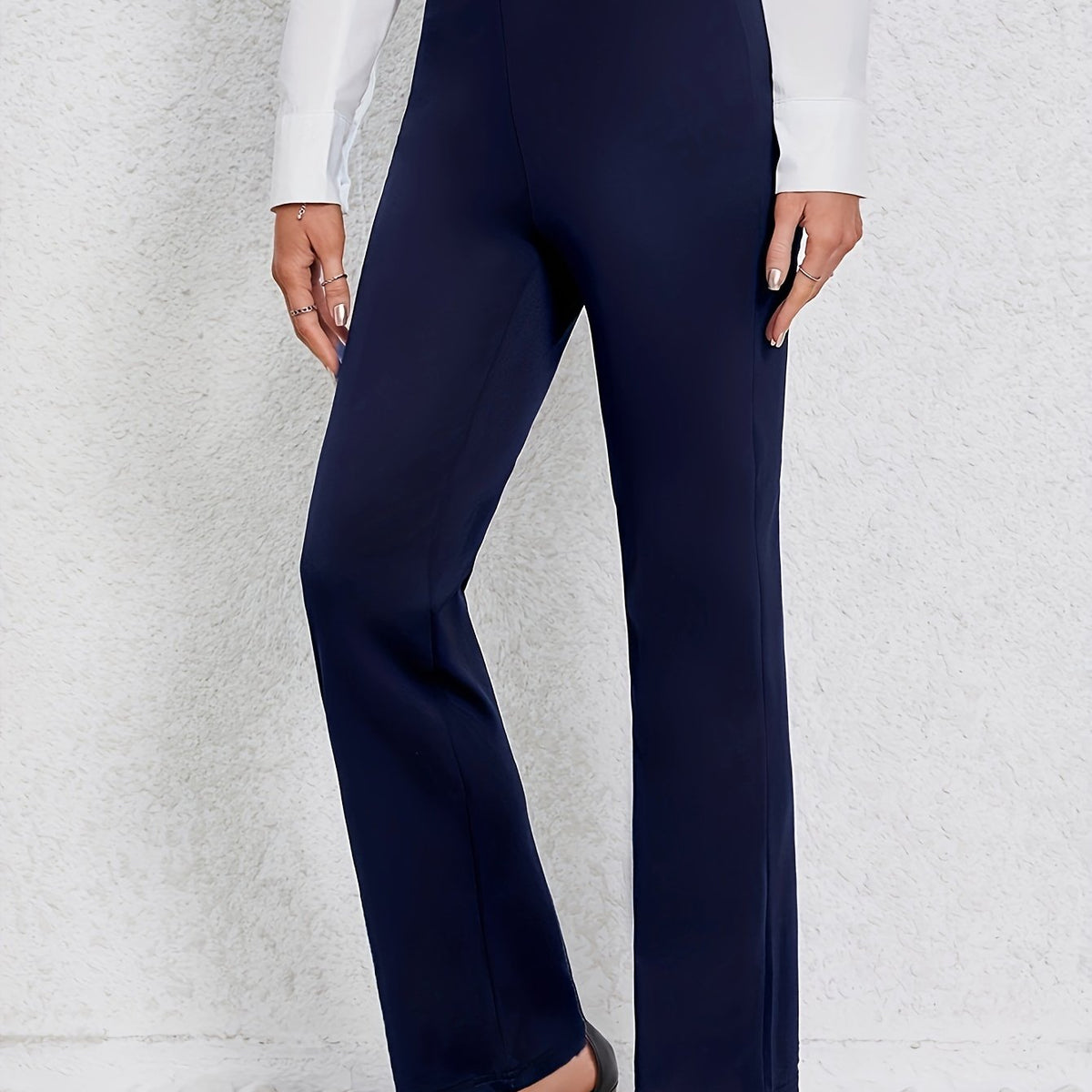 Kessoro women's refined stretch straight-leg pants in black and navy - product view 6