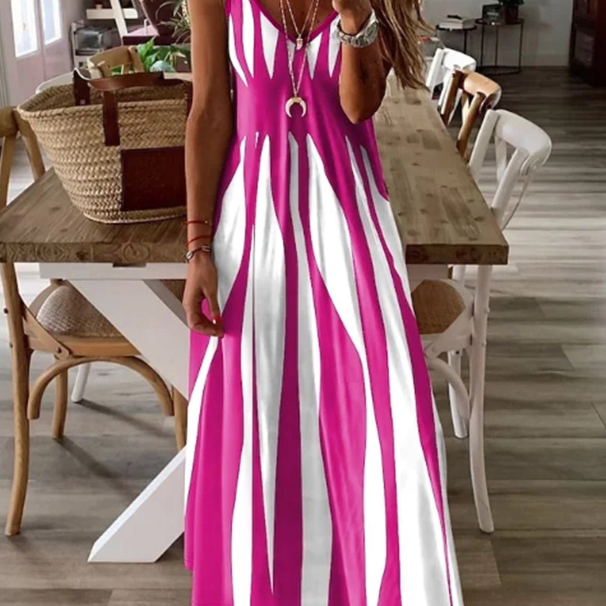 Kessoro women's flowing V-neck adjustable-strap maxi dress in black, green, rose red and blue