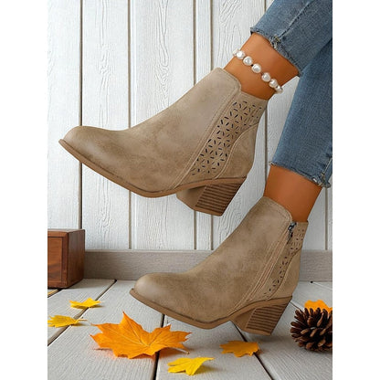Kessoro women's cutout side-zip low block heel ankle boots in brown, khaki, black and blue - view 10