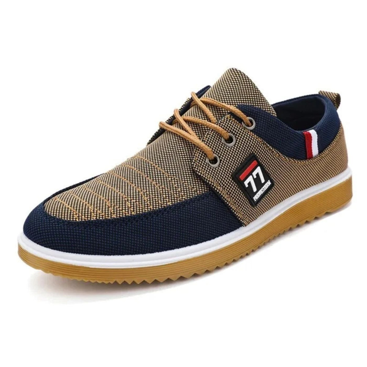 Kessoro men's two-tone canvas cushioned lace-up shoes in brown and navy blue colorways - men's footwear