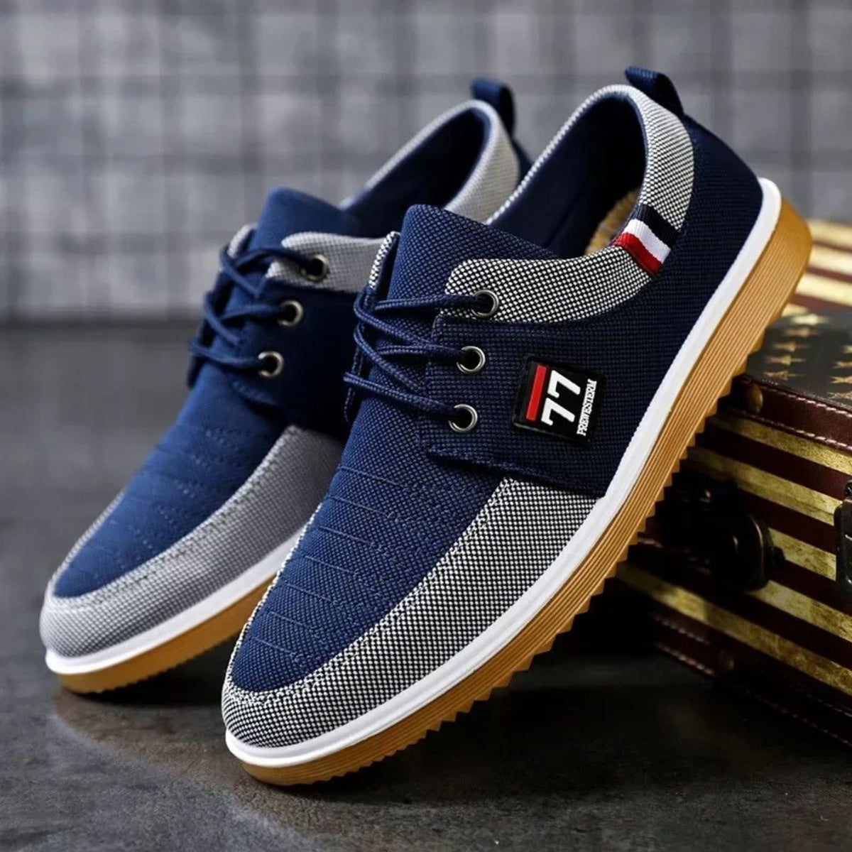 Kessoro men's two-tone canvas cushioned lace-up shoes in brown and navy blue colorways - men's footwear