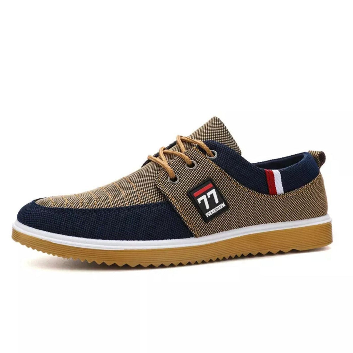 Kessoro men's two-tone canvas cushioned lace-up shoes in brown and navy blue colorways - men's footwear