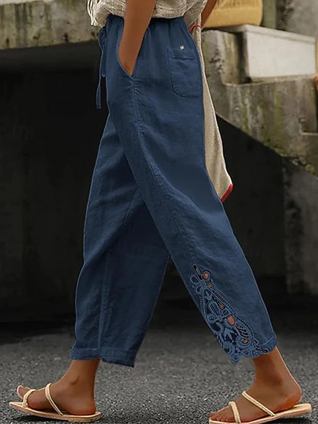 Kessoro Women's relaxed drawstring waist cropped trousers in white, khaki, black and more, view 2