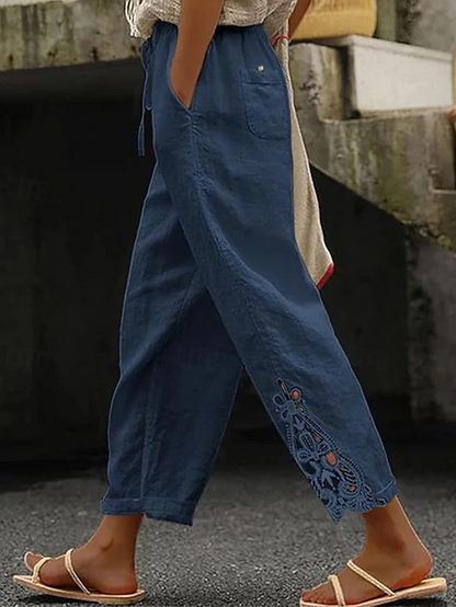 Kessoro Women's relaxed drawstring waist cropped trousers in white, khaki, black and more, view 2